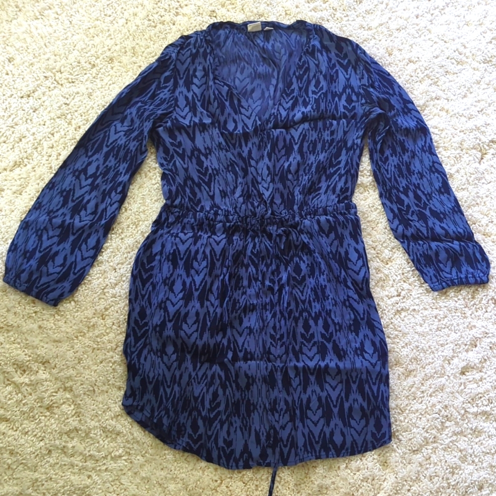 Ikat Print Long Sleeve Dress